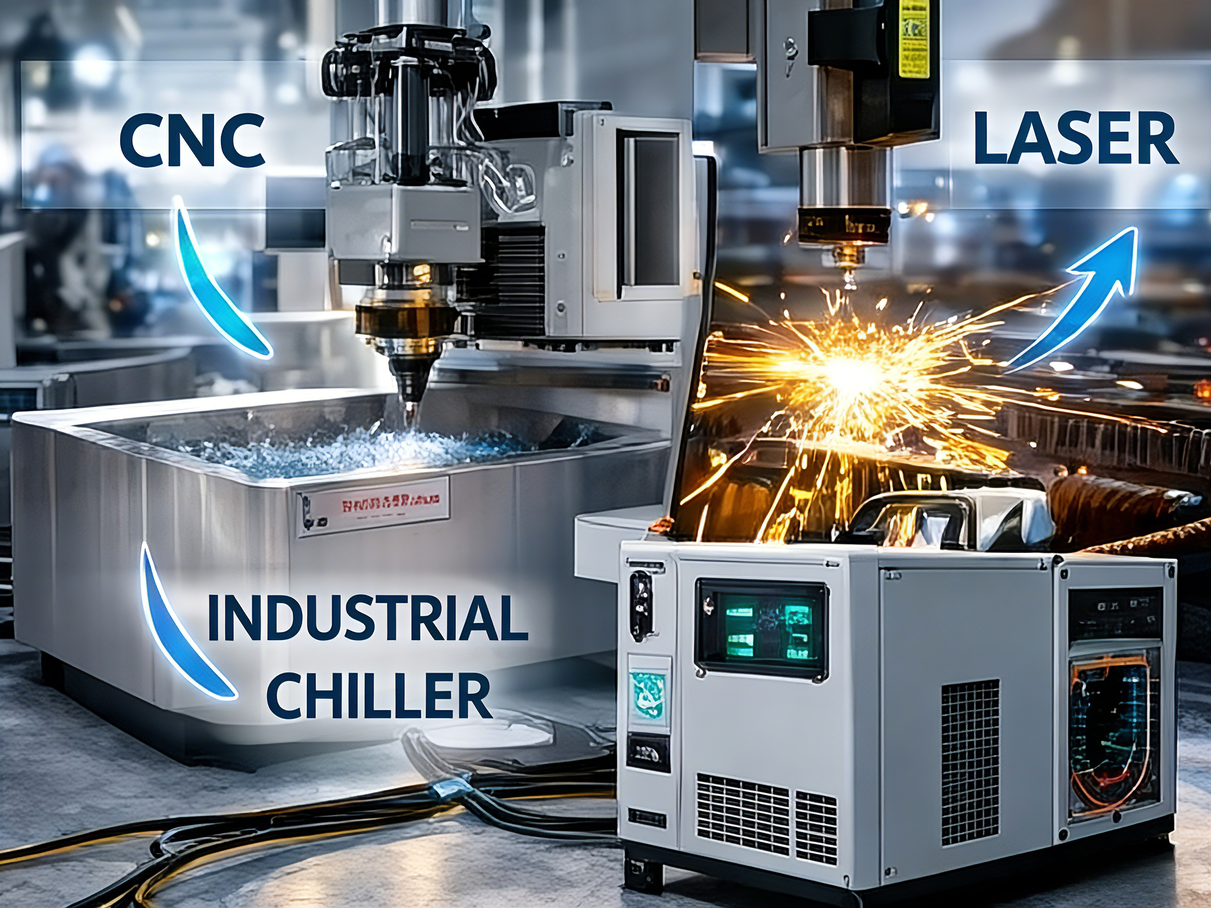 Industrial process chiller cooling CNC machines and laser cutting equipment