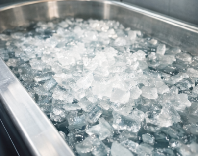traditional ice bath filled with large floating ice cubes