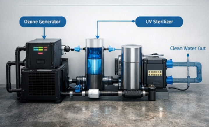 commercial cold plunge plumbing and drainage setup with floor sink installation